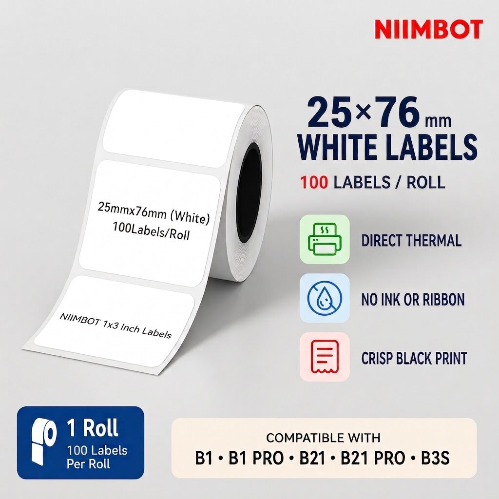 NIIMBOT 25×76 mm White Direct Thermal Labels for B Series