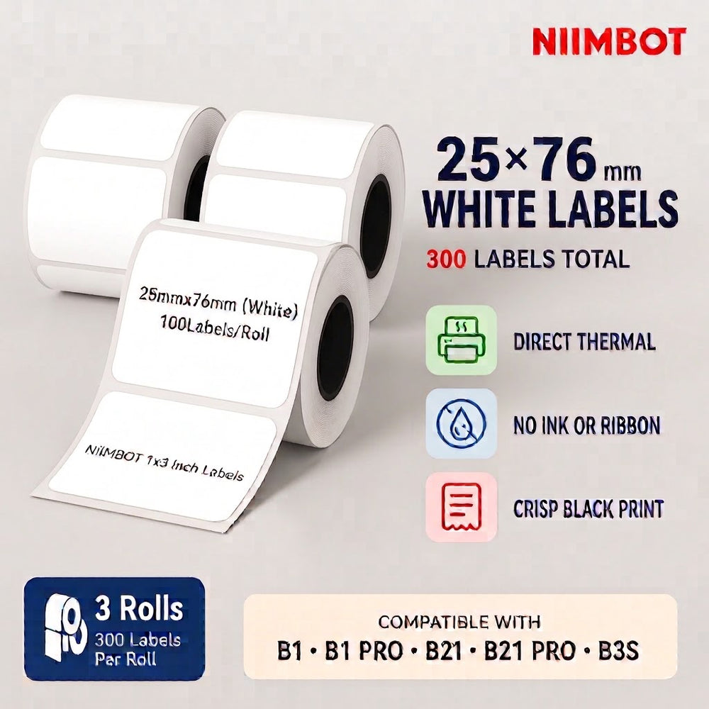 NIIMBOT 25×76 mm White Direct Thermal Labels for B Series