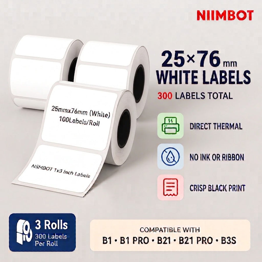 NIIMBOT 25×76 mm White Direct Thermal Labels for B Series