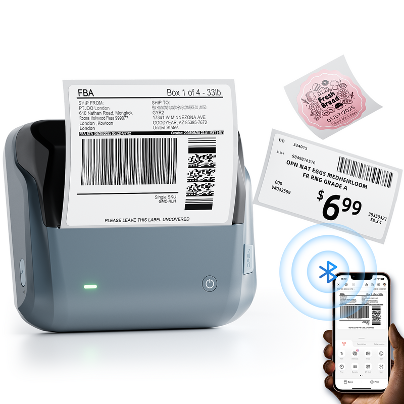 NIIMBOT 4 Inch Thermal Label Maker, B4 Bluetooth Label Printer for Shipping Packages, Small Business, Home, Office, Portable Sticker Maker with 1 Roll 4'' x6'' Label-50pcs/roll