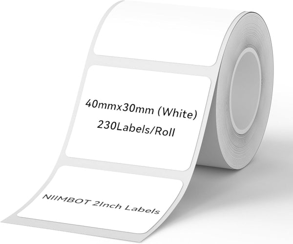 NIIMBOT B1 & B1 Pro White Direct Thermal Labels, 40 x 30 mm (1.57 x 1.18 in), 230 Labels/Roll
