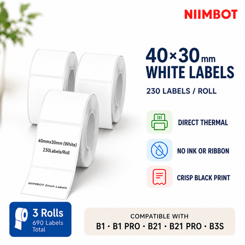 NIIMBOT 40×30 mm White Direct Thermal Labels for B Series