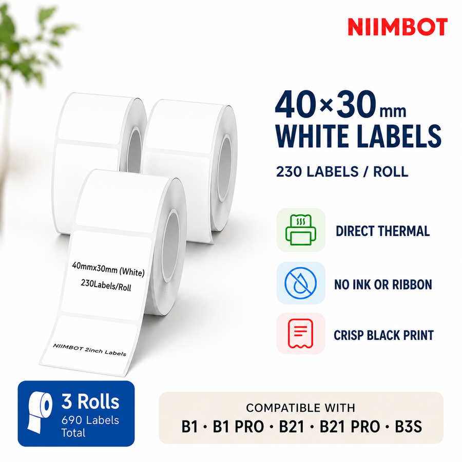 NIIMBOT 40×30 mm White Direct Thermal Labels for B Series