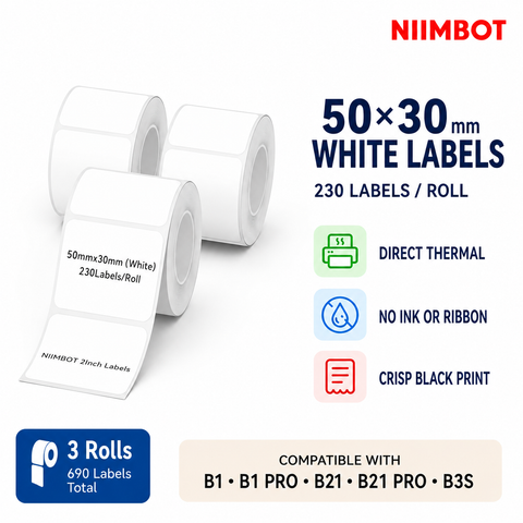 NIIMBOT 50×30 mm White Direct Thermal Labels for B Series