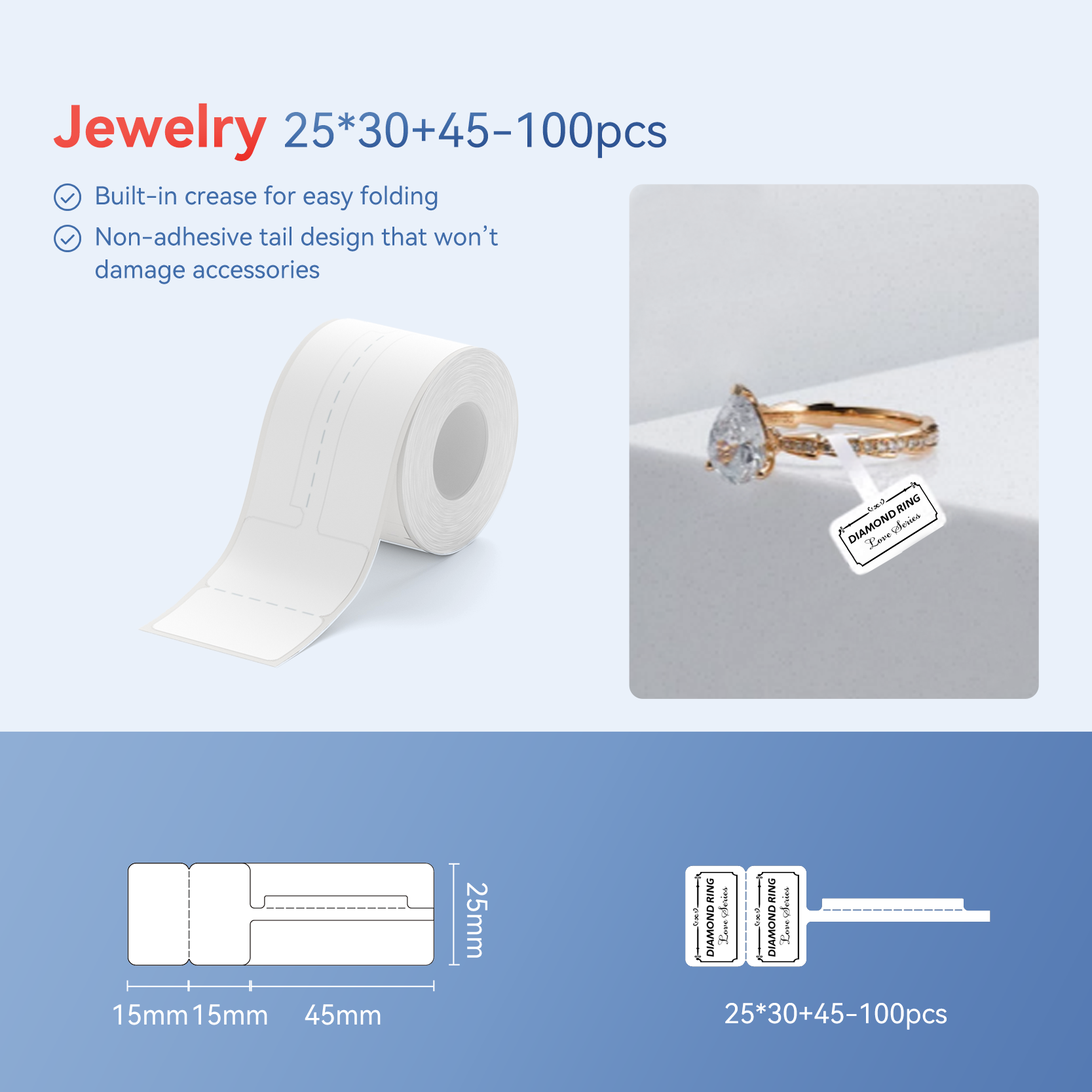NIIMBOT Jewelry Labels for B21/B21 Pro/B1/B3S/B31/B4 Label Maker, 25 x 30 mm x 45 mm (0.98