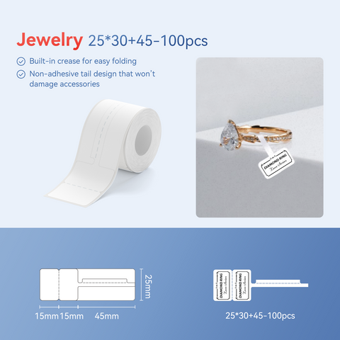NIIMBOT Jewelry Labels for B21/B21 Pro/B1/B3S/B31/B4 Label Maker, 25 x 30 mm x 45 mm (0.98