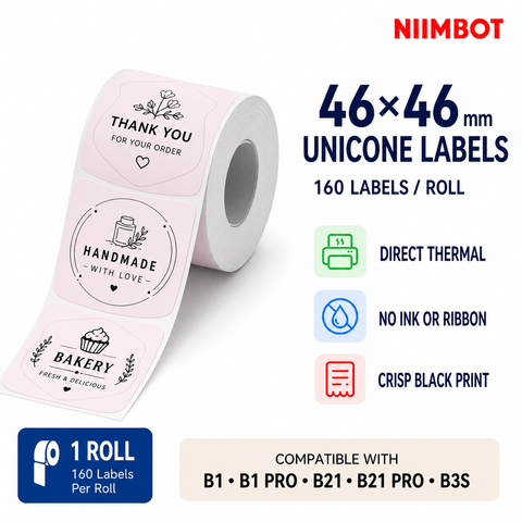 NIIMBOT 46×46 mm Round Unicone Direct Thermal Labels for B Series