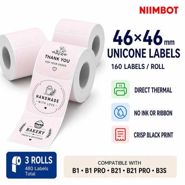 NIIMBOT 46×46 mm Round Unicone Direct Thermal Labels for B Series
