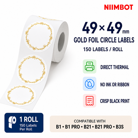 NIIMBOT 49×49 mm Round Gold Foiling Circle Direct Thermal Labels for B Series
