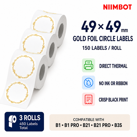 NIIMBOT 49×49 mm Round Gold Foiling Circle Direct Thermal Labels for B Series