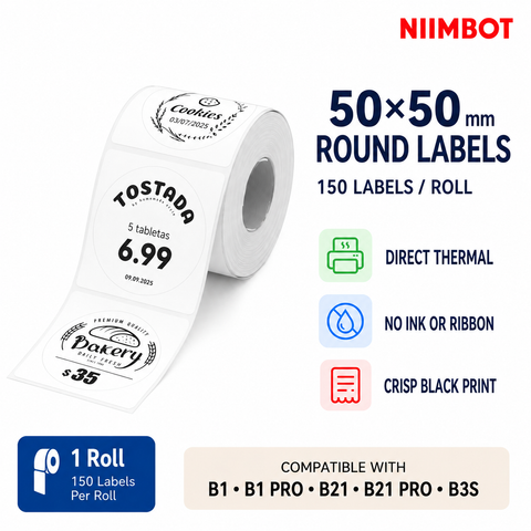 NIIMBOT 50×50 mm Round White Direct Thermal Labels for B Series