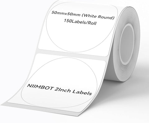 NIIMBOT Labels for B21/B21 Pro/B1/B3S/B31/B4 Label Maker, 50 x 50 mm (1.97'' x 1.97'') 150 Tapes/Roll, Thermal Label Tape, Waterproof, Oil-Proof for Home Office Small Business Labeling Tape Replacement(White Round)