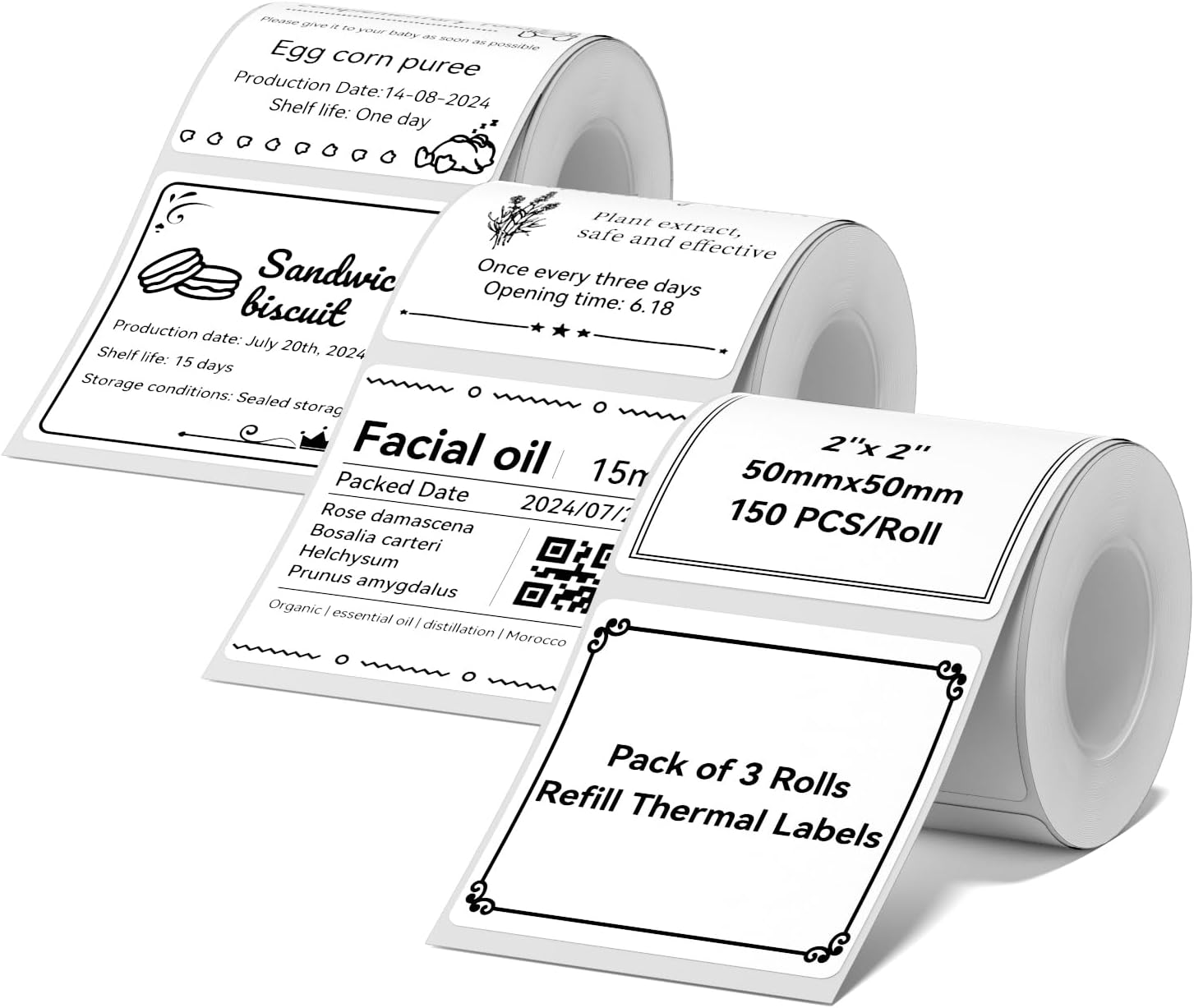 NIIMBOT Labels for B21/B21 Pro/B1/B3S/B31/B4 Label Maker, 50 x 50 mm (1.97'' x 1.97'') 150 Tapes/Roll, Thermal Label Tape, Waterproof, Oil-Proof for Home Office Small Business Labeling Tape Replacement(White Round)