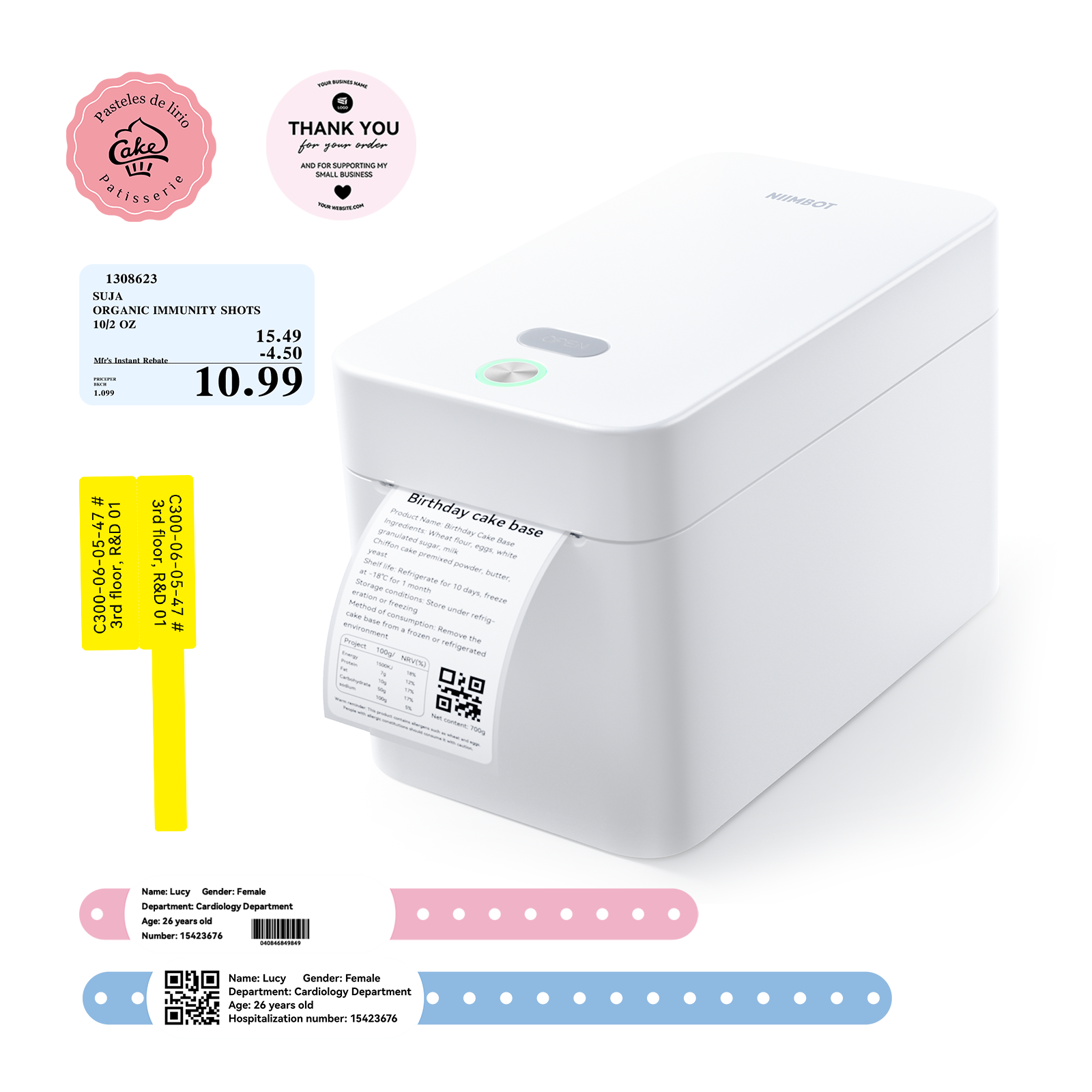NIIMBOT K2 Label Printer, 2 Inch Desktop Label Maker with High-Speed, Bluetooth and USB Connection, Support Smartphone & PC, Thermal Label Maker for Small Business and Home Office (White)