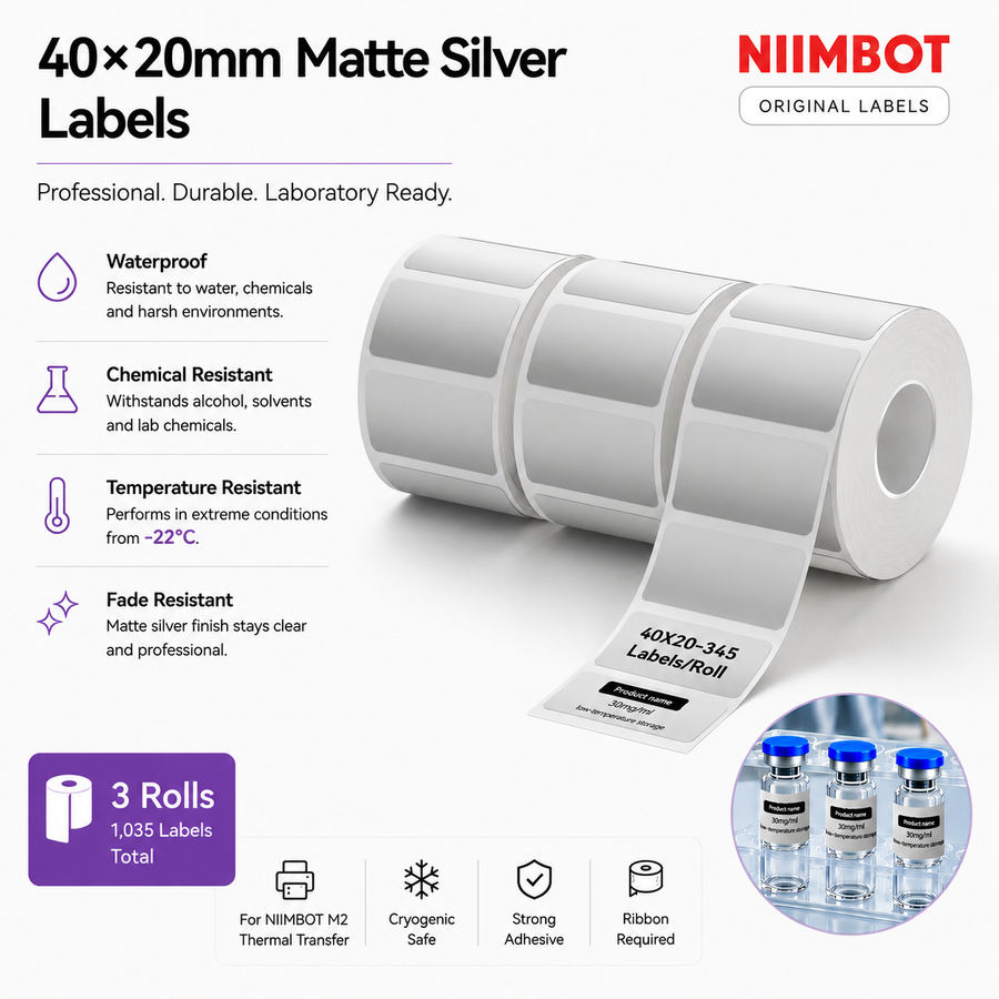 40×20 mm Matte Silver Labels