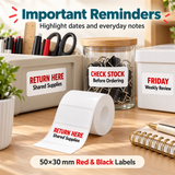 NIIMBOT 50×30 mm Red & Black Direct Thermal Labels – 230 Labels/Roll