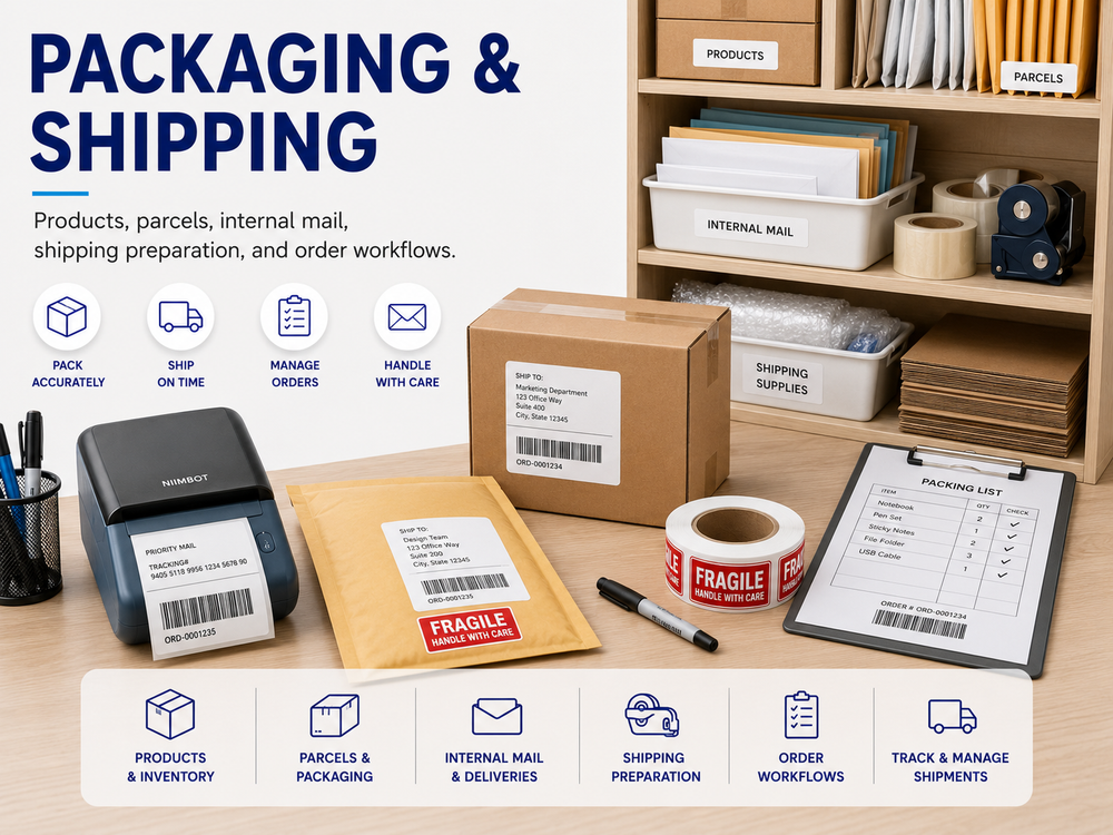 Office packaging and shipping labels