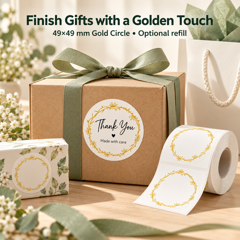 Large white packaging label with a thank-you message