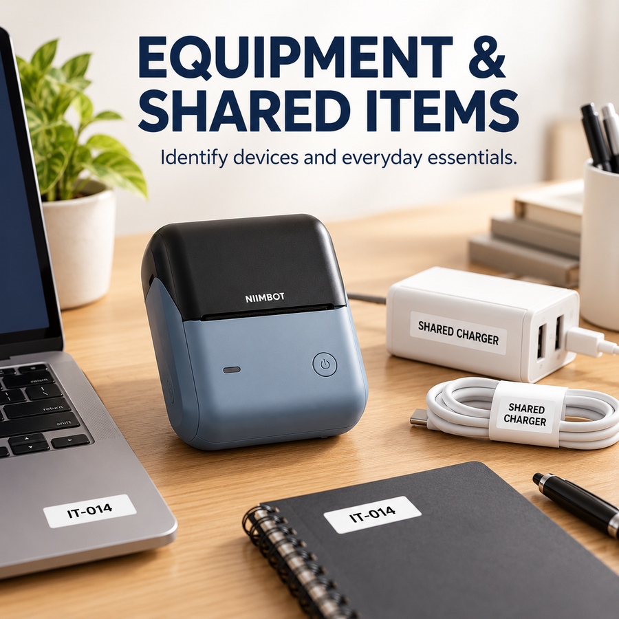 Identification labels on shared office equipment