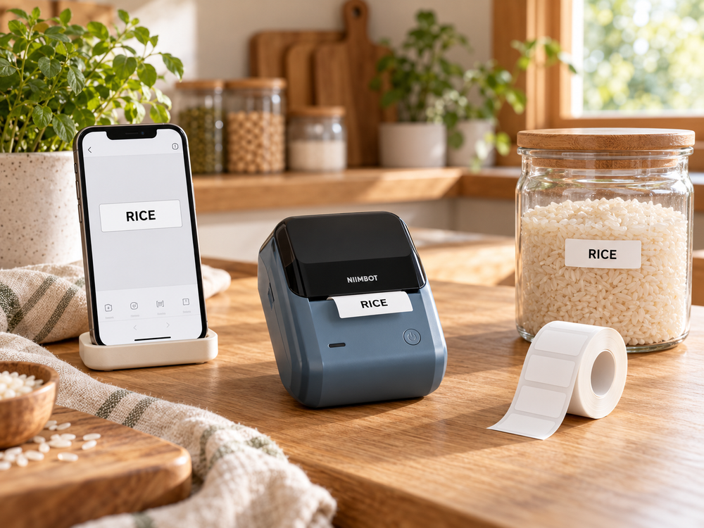 Design in the NIIMBOT app, print, and replace compatible B1 label rolls