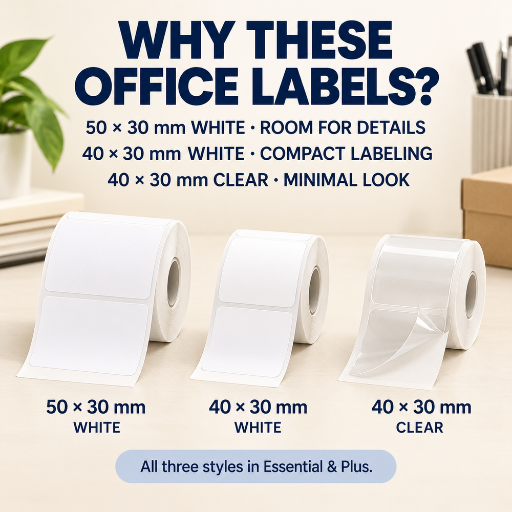 White and Clear direct thermal labels for office organization