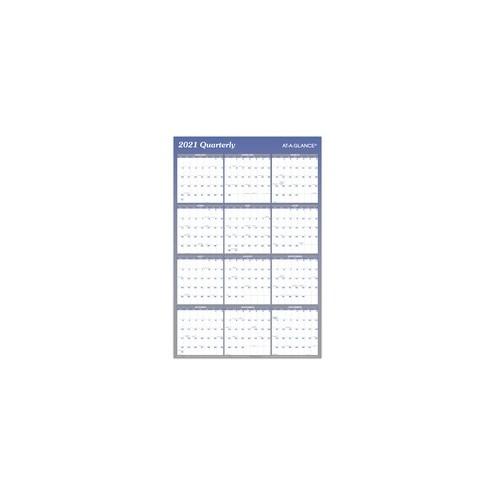 At-A-Glance Erasable/Reversible Yearly Wall Planner - Monthly, Quarterly - 1 Year - January 2021 till December 2021 - 36" x 24" Sheet Size - Blue - Erasable, Reversible, Write on/Wipe off - 1 Each