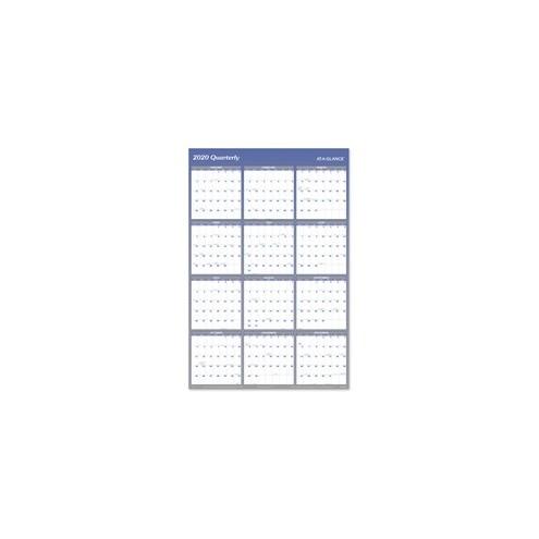 At-A-Glance Erasable/Reversible Yearly Wall Planner - Monthly, Quarterly - 1 Year - January 2021 till December 2021 - 48" x 32" Sheet Size - Blue - Erasable, Reversible, Write on/Wipe off - 1 Each