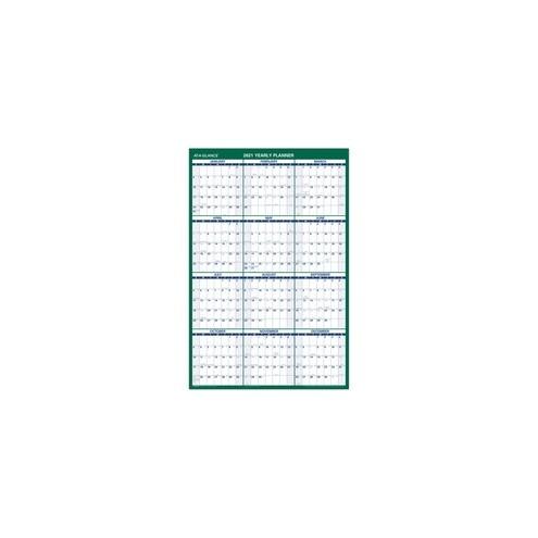 At-A-Glance Erasable Yearly Wall Planner - Yearly - 1 Year - January 2021 till December 2021 - 24" x 36" Sheet Size - Blue, Gray - Erasable, Laminated - 1 Each