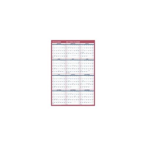 At-A-Glance Reversible Paper Yearly Wall Planner - Julian Dates - Yearly - 1 Year - January 2021 till December 2021 - 36" x 24" Sheet Size - 1.25" x 1.25" , 1.38" Block - Red, Blue - Paper - 1 Each