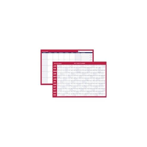 At-A-Glance Erasable/Reversible Yearly Wall Planner - Yearly - 1 Year - January 2021 till December 2021 - 36" x 24" Sheet Size - Red, Blue - Erasable, Laminated - 1 Each