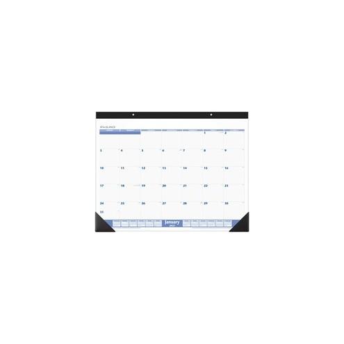 At-A-Glance Monthly Desk Pad - Monthly - 1 Year - January 2021 till December 2021 - 1 Month Single Page Layout - 22" x 17" Sheet Size - Desktop - Blue, Gray - Poly, Paper - 1 Each