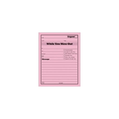Adams While You Were Out Message Pad - 50 Sheet(s) - Gummed - 4" x 5" Sheet Size - Pink - Pink Sheet(s) - Black Print Color - 12 / Pack