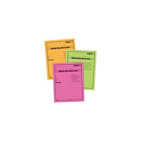 Adams Neon While You Were Out Message Pads - 50 Sheet(s) - Gummed - 4" x 5" Sheet Size - Assorted - Assorted Sheet(s) - 6 / Pack