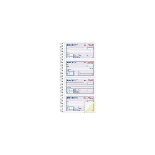 Adams Spiral 2-part Money/Rent Receipt Book - 200 Sheet(s) - Spiral Bound - 2 Part - 11" x 5.25" Form Size - White, Canary - Assorted Sheet(s) - 1 Each