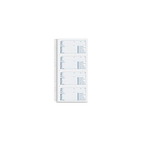 Adams Spiral Bound Phone Message Books - 400 Sheet(s) - Spiral Bound - 2 Part - 5 1/4" x 11" Sheet Size - Assorted Sheet(s) - Recycled - 1 / Each