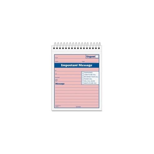 Adams Spiral-bound Phone Message Booklet - 50 Sheet(s) - Spiral Bound - 4" x 5 1/2" Sheet Size - 1 / Each