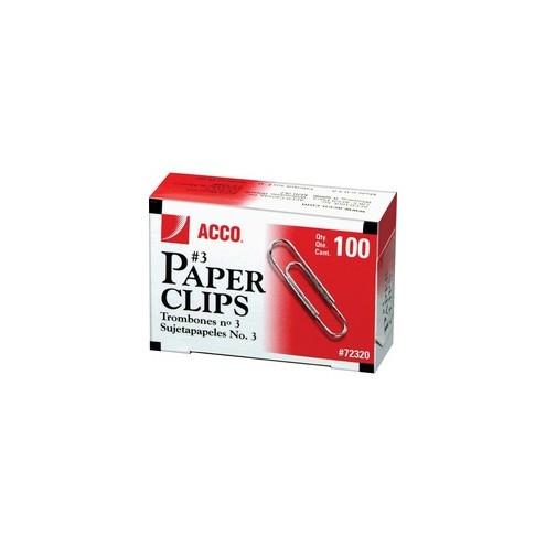 Acco Paper Clips - No. 3 - 0.9" Length - 10 Sheet Capacity - Galvanized, Corrosion Resistant - Silver - Metal, Zinc Plated