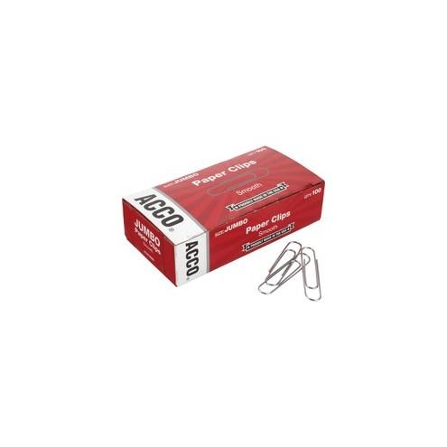 Acco Economy Jumbo Smooth Paper Clips - Jumbo - No. 1 - 20 Sheet Capacity - Galvanized, Corrosion Resistant - 1000 / Box - Silver - Metal, Zinc Plated