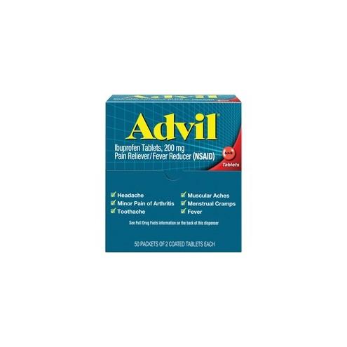 Advil Pain Reliever Single Packets - For Headache, Muscular Pain, Backache, Arthritis, Menstrual Cramp - 50 / Box