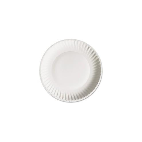 AJM Packaging Green Label Economy Paper Plates - 100 / Bag - 9" Diameter Plate - Paper - Microwave Safe - White - 1200 Piece(s) / Carton