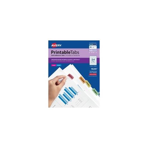 Avery&reg; Printable Repositionable Tabs, 1-1/4" , Assorted, 96 Tabs (16281) - Print-on Tab(s) - 96 Tab(s)/Set1.25" Tab Width - Self-adhesive, Removable - Multicolor Plastic Tab(s) - 96 / Pack