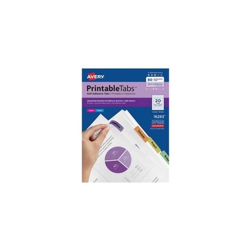 Avery&reg; Printable Repositionable Tabs, 1-3/4" , Assorted, 80 Tabs (16283) - Print-on Tab(s) - 1.75" Tab Height x 1.75" Tab Width - Self-adhesive, Removable - Assorted Tab(s) - 80 / Pack