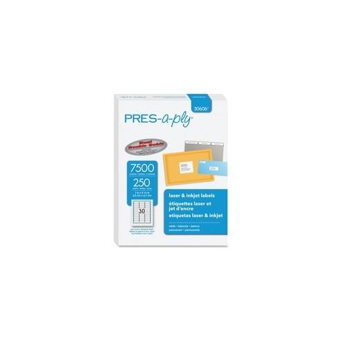 PRES-a-ply Labels - Permanent Adhesive - 1" Width x 2 5/8" Length - Rectangle - Laser, Inkjet - White - 7500 / Box