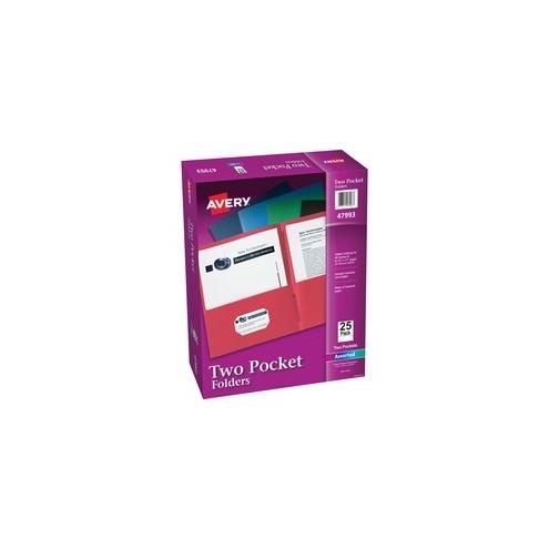 Avery&reg; Two Pocket Folders, Holds up to 40 Sheets, 25 Assorted Color Folders (47993) - Letter - 8 1/2" x 11" Sheet Size - 40 Sheet Capacity - 2 Pocket(s) - Embossed Paper - Assorted - 25 / Box