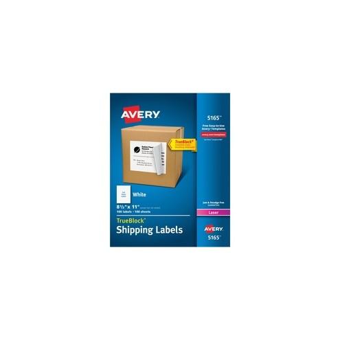 Avery&reg; Shipping Labels - TrueBlock - Permanent Adhesive - 8 1/2" Width x 11" Length - Rectangle - Laser, Inkjet - Bright White - Paper - 100 / Box