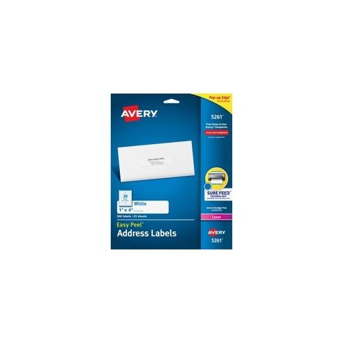 Avery&reg; Easy Peel Address Labels - Sure Feed - Permanent Adhesive - 1" Width x 4" Length - Rectangle - Laser - White - 20 / Sheet - 500 / Pack