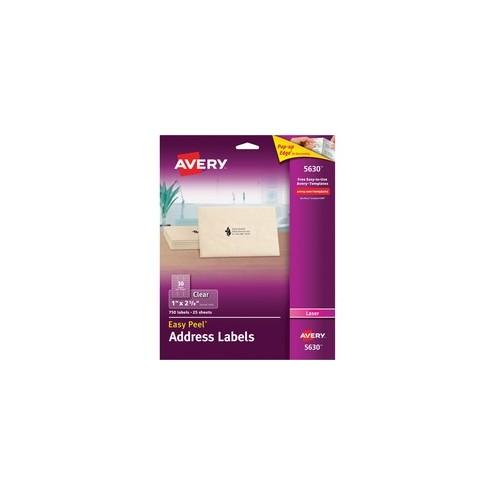 Avery&reg; Address Labels - Sure Feed - Permanent Adhesive - 1" Width x 2 5/8" Length - Rectangle - Laser, Inkjet - Clear - 25 / Sheet - 750 / Box