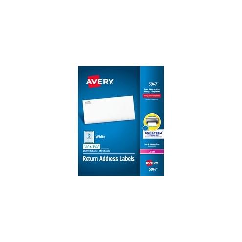 Avery&reg; Return Address Labels - Sure Feed - Permanent Adhesive - 1 3/4" Width x 1/2" Length - Rectangle - Laser - White - 20000 / Box
