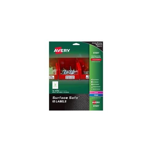 Avery&reg; Water-resistant Surface Safe ID Labels - Removable Adhesive - 7/8" Width x 2 5/8" Length - Rectangle - Laser, Inkjet - White - Polyester - 33 / Sheet - 25 Total Sheets - 825 / Pack