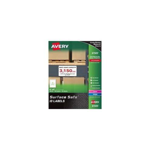 Avery&reg; Water-resistant Surface Safe ID Labels - Removable Adhesive - 4" Width x 6" Length - Rectangle - Laser, Inkjet - White - Polyester - 2 / Sheet - 50 Total Sheets - 100 / Pack
